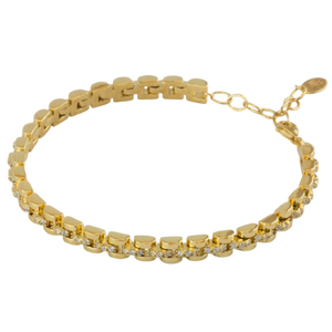 Pulsera de plata fina chapada en oro con eslabones tipo president con circonitas en el centro