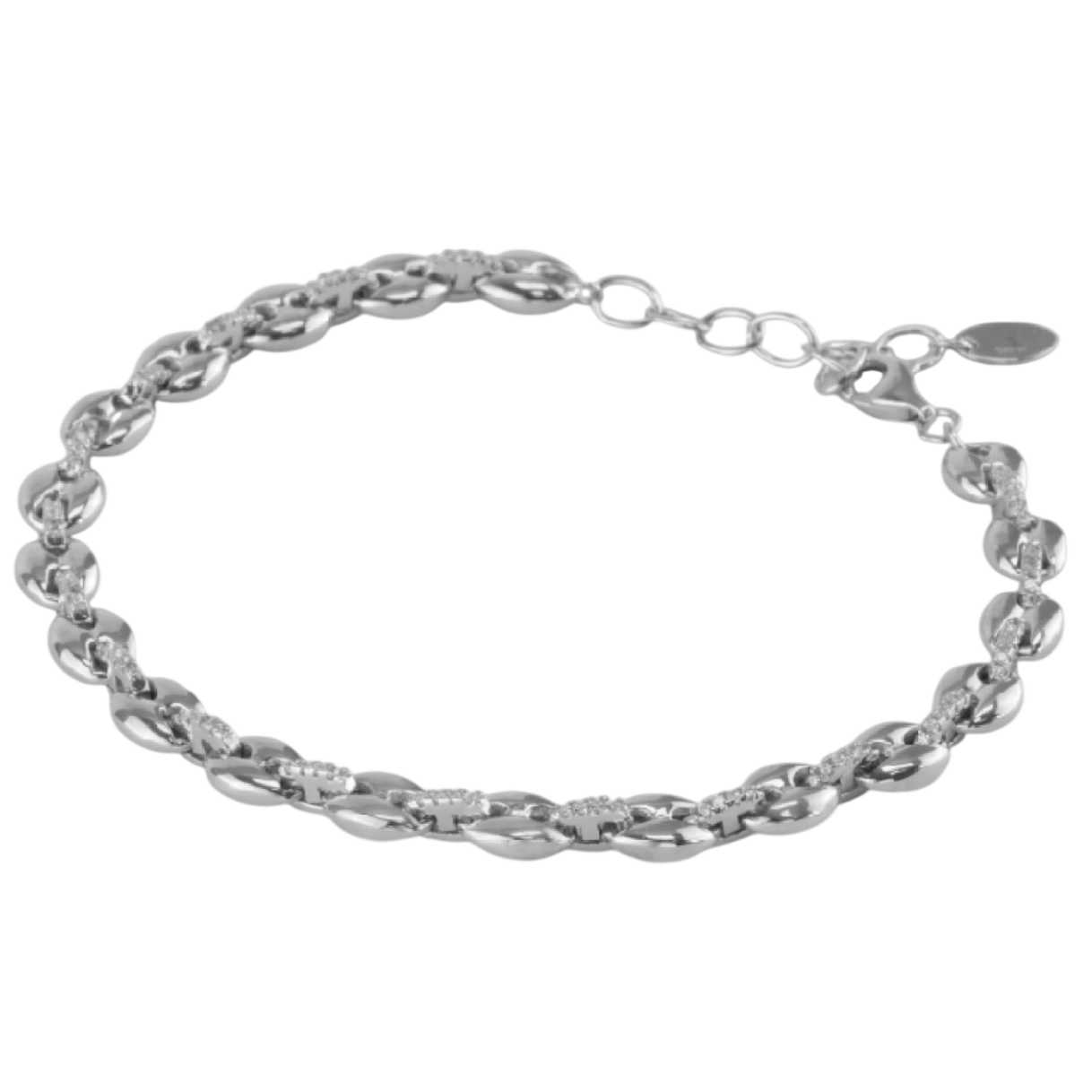 Pulsera de plata fina con eslabones calabrote con circonitas en el centro