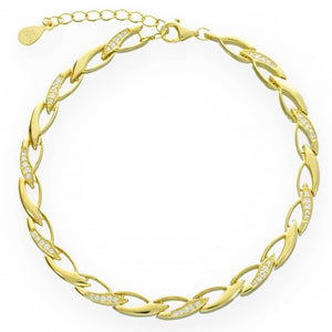 Pulsera de plata de ley 925 chapada en oro con motivos de espigas y circonitas