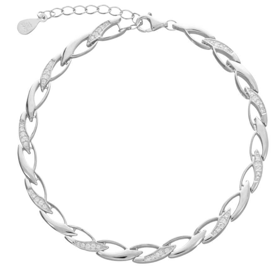 Pulsera de plata de ley 925 con motivos de espigas y circonitas