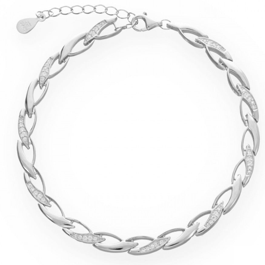 Pulsera de plata de ley 925 con motivos de espigas y circonitas
