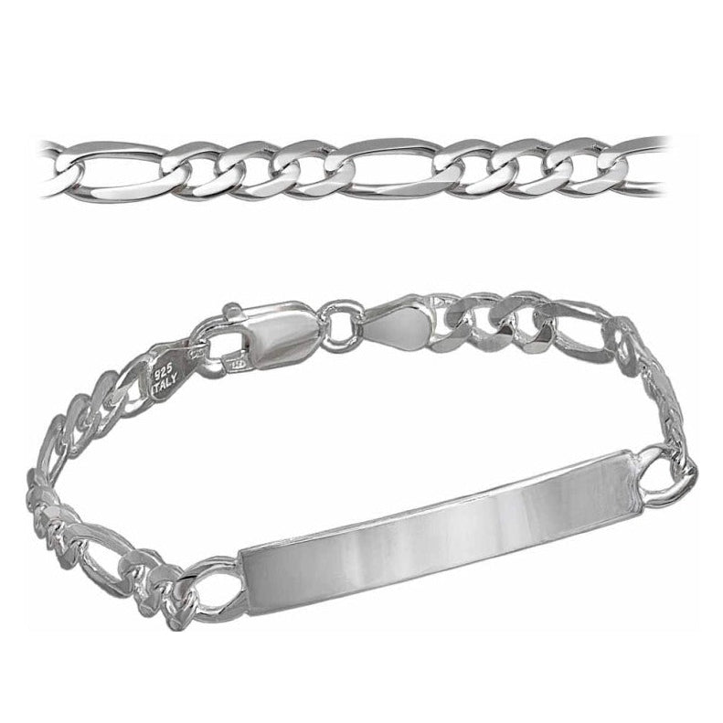 Pulsera de plata 925 con placa y cadena 3x1 de 6 mm, 19 cm de largo