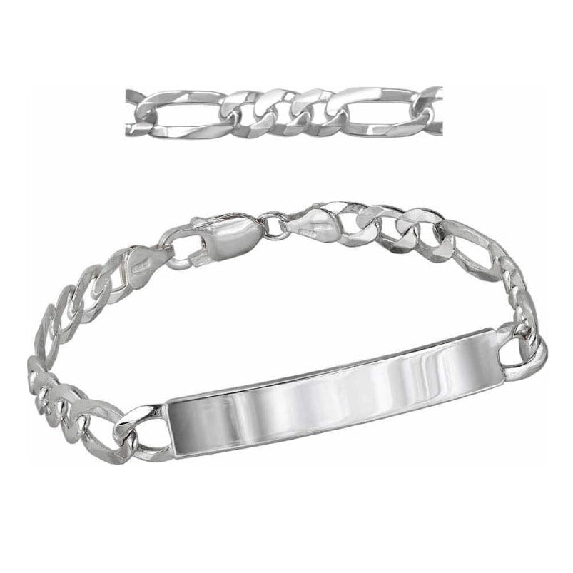 Pulsera de plata 925 con cadena de eslabón 3x1 de 7 mm y placa, 20 cm de largo