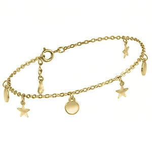 Pulsera de plata fina chapada en oro con colgantes en forma de estrellas y chapitas