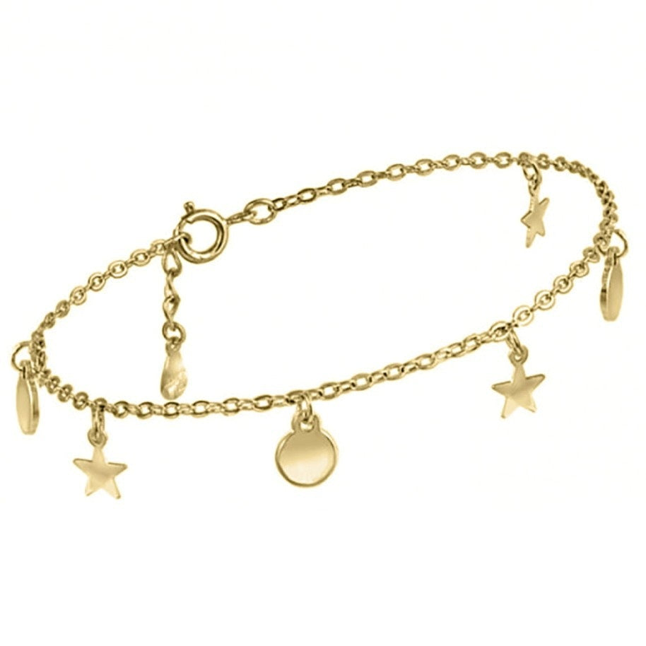 Pulsera de plata fina chapada en oro con colgantes en forma de estrellas y chapitas