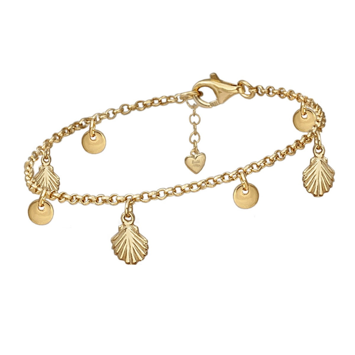 Pulsera de plata fina chapada en oro con colgantes en forma de conchas