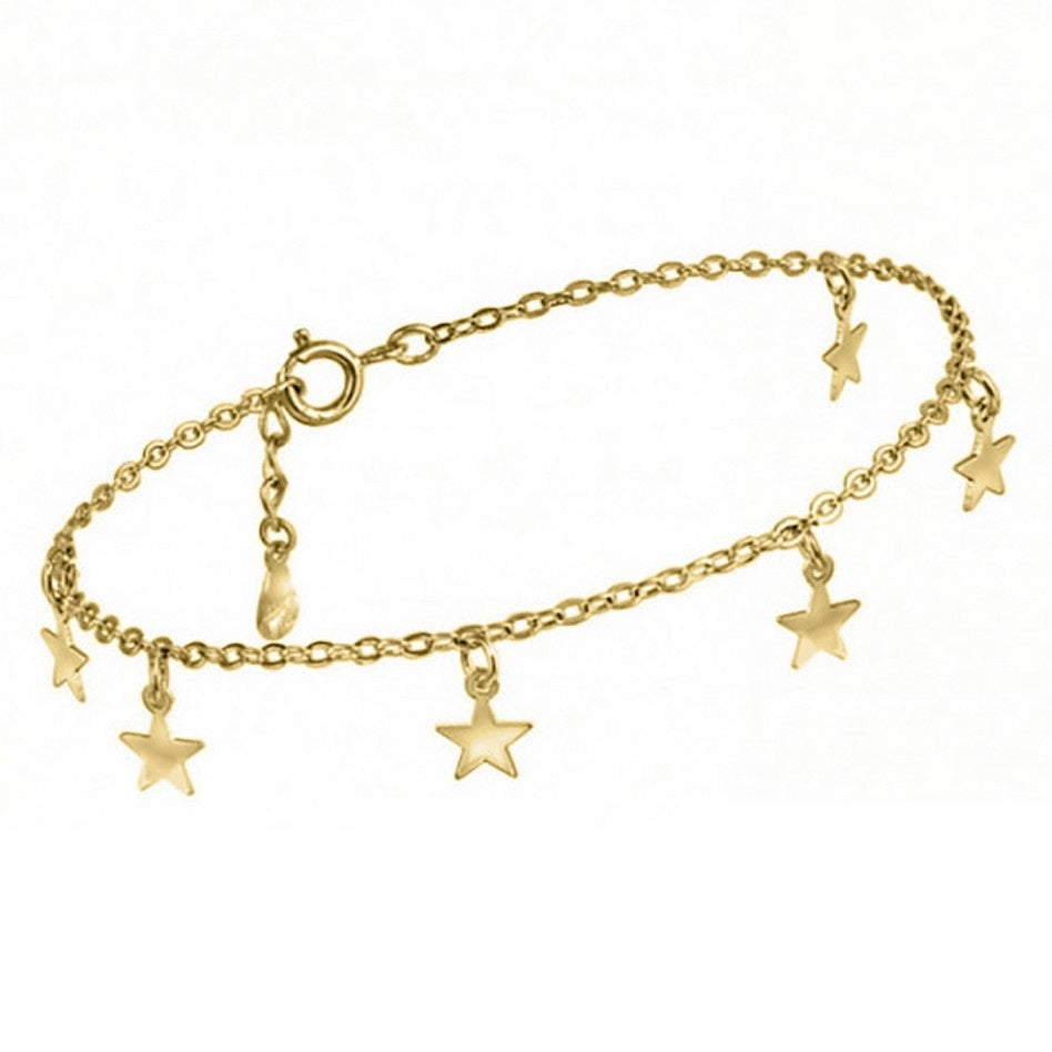 Pulsera de plata fina chapada en oro con colgantes en forma de estrellas