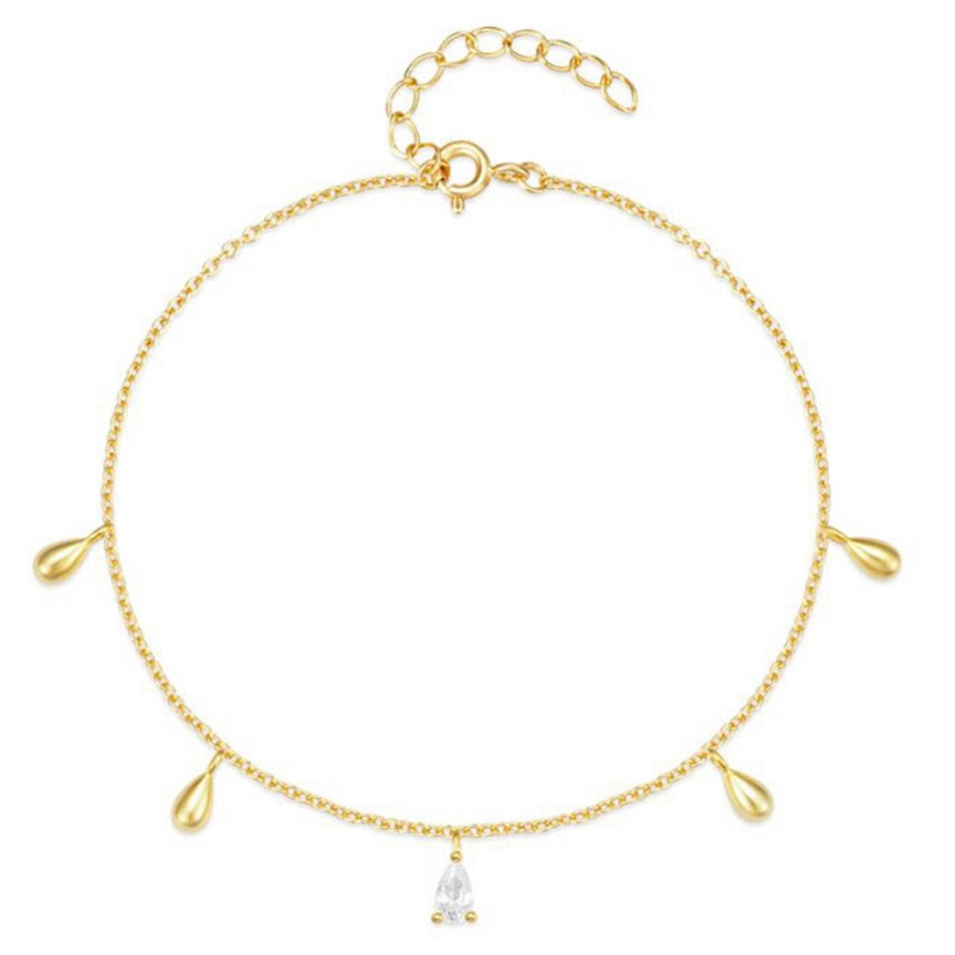 Pulsera de plata fina chapada en oro con colgantes en forma de lágrima