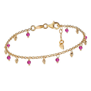 Pulsera de plata fina con baño de oro y circonitas fucsia