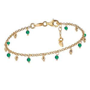 Pulsera de plata fina con baño de oro y circonitas verdes