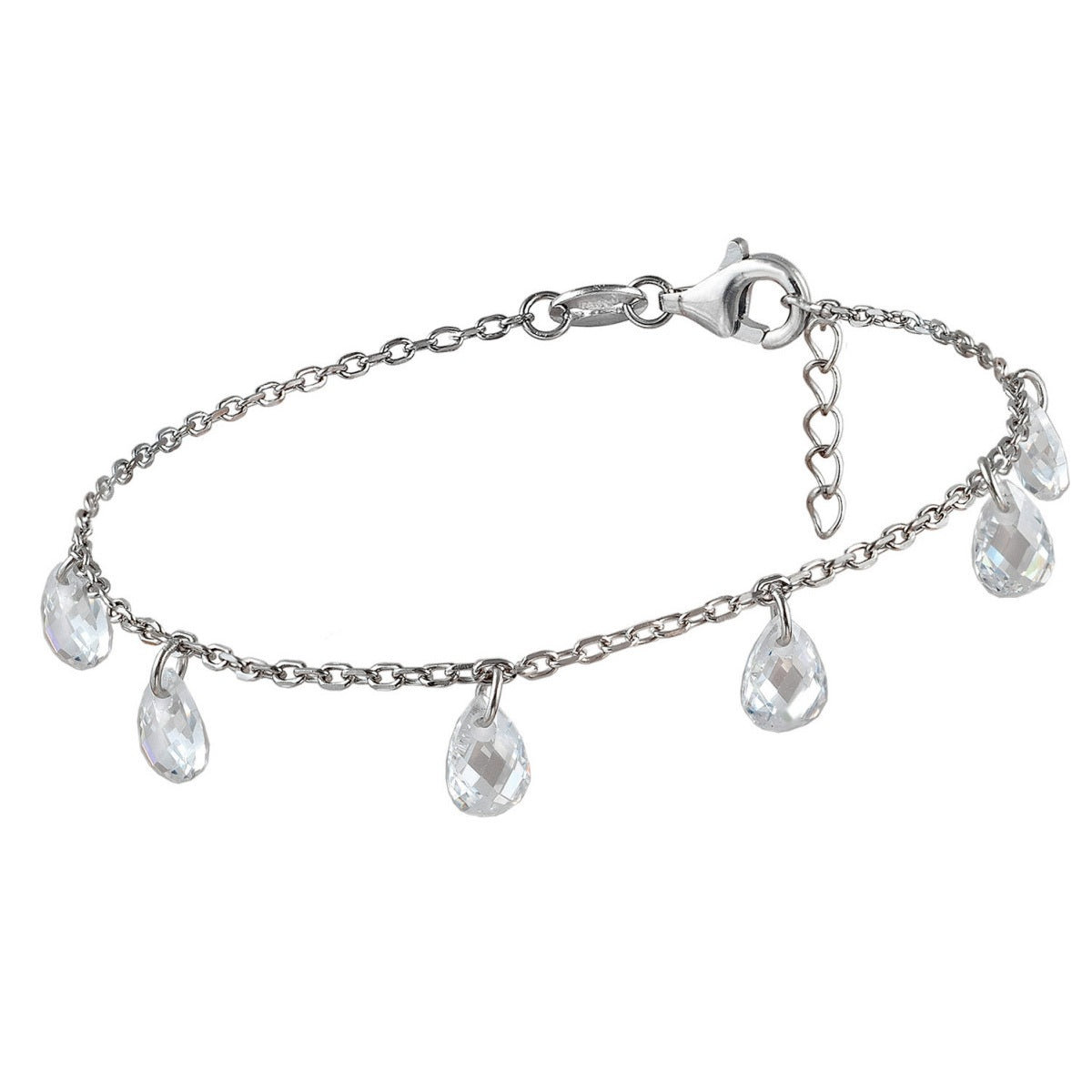 Pulsera de plata fina con circonitas blancas colgando