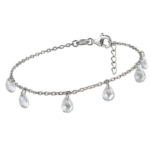 Pulsera de plata fina con circonitas blancas colgando