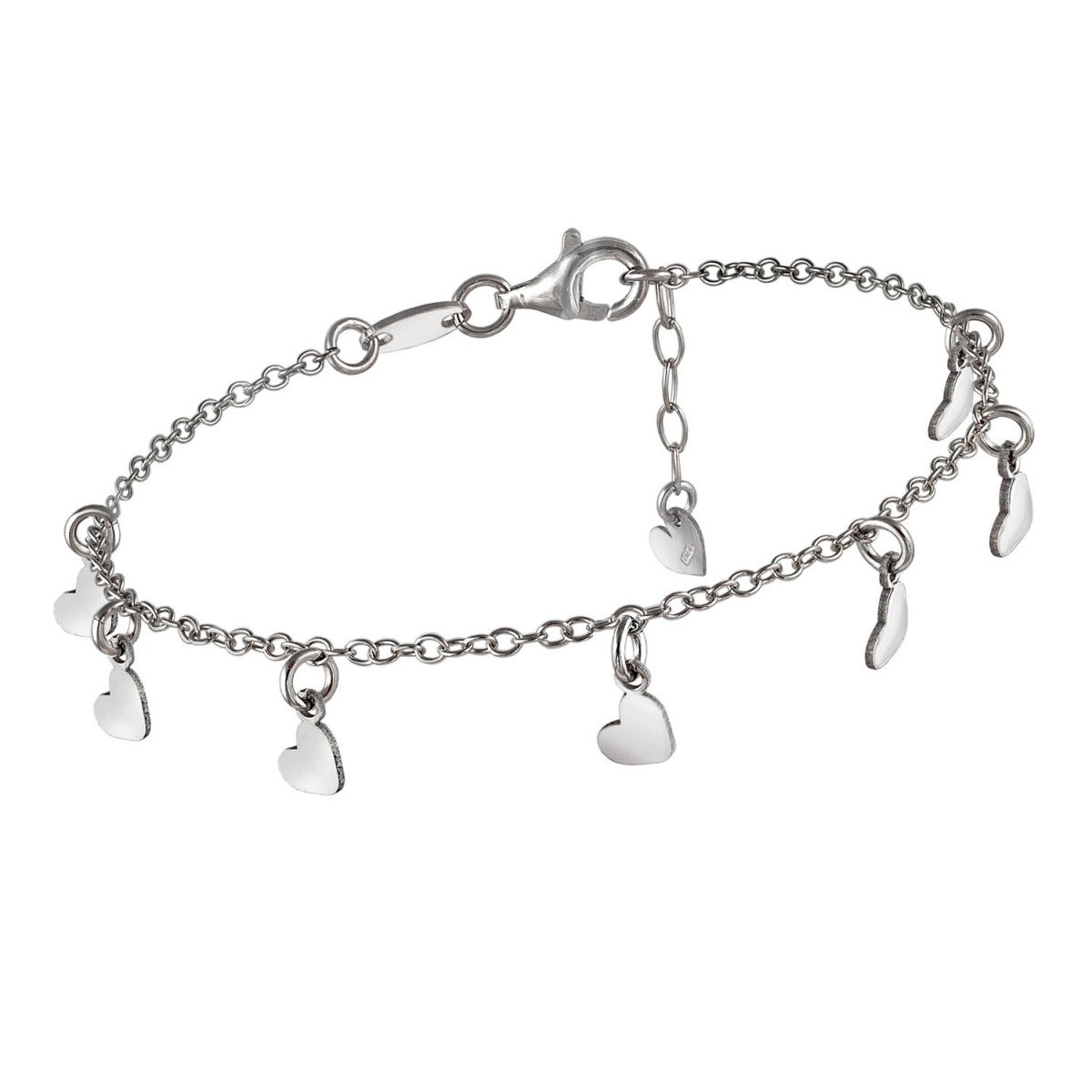 Pulsera de plata fina con colgantes de corazones