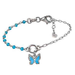 Pulsera de plata fina con colgante mariposa azul