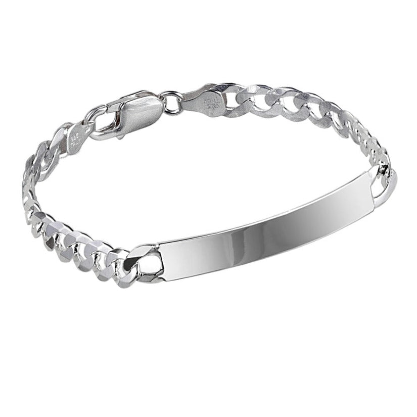 Pulsera barbada de plata de ley con placa de 7x40 mm y 21 cm de largo