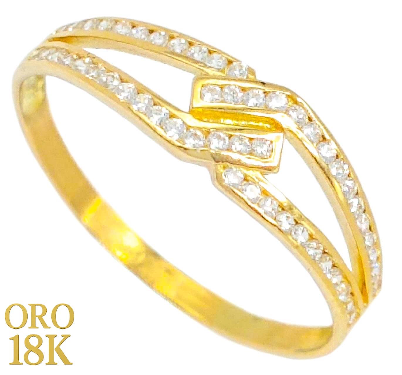 SORTIJA ORO CON CIRCONITAS CON DOS TIRAS ENTRECRUZADAS 18k