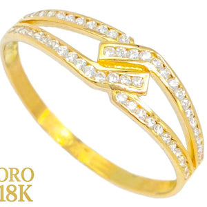 SORTIJA ORO CON CIRCONITAS CON DOS TIRAS ENTRECRUZADAS 18k