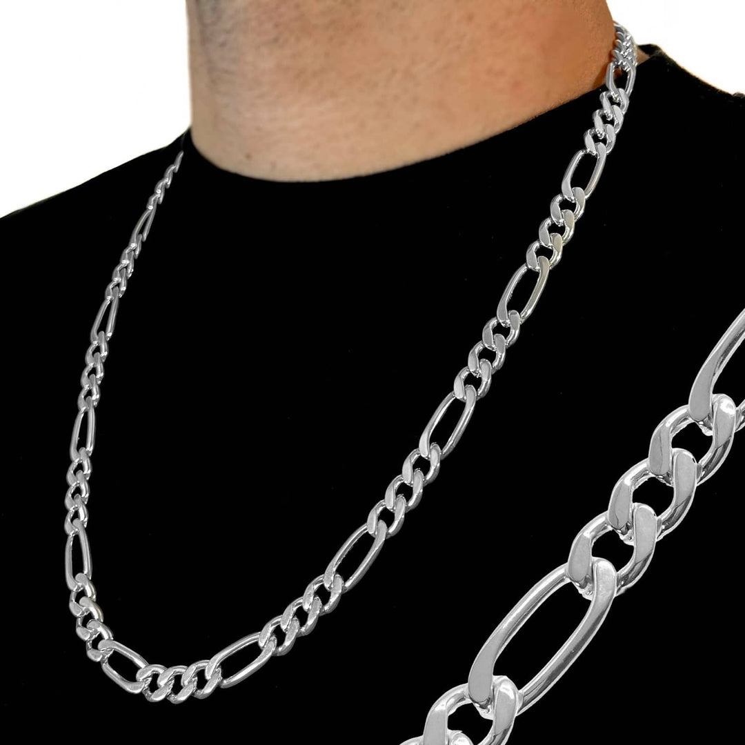 Cadena de plata de ley 925 combinada 3x1, mide 7,5 mm de ancho