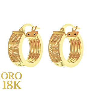 Par de aros de oro de ley 18k con dibujo de greca 6mm