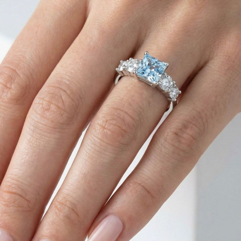 Anillo plata 925 aguamarina cinquillo