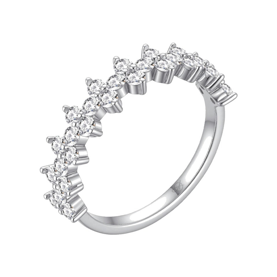 Sortija plata de ley con patrón floral de circonitas, 5 mm de ancho