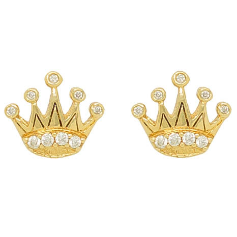 18K PENDIENTES para hombre ORO EN FORMA DE CORONA CON CIRCONITAS