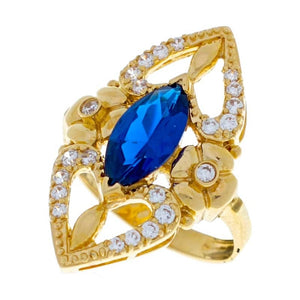 Anillo de oro 18k tipo lanzadera piedra azul oscuro