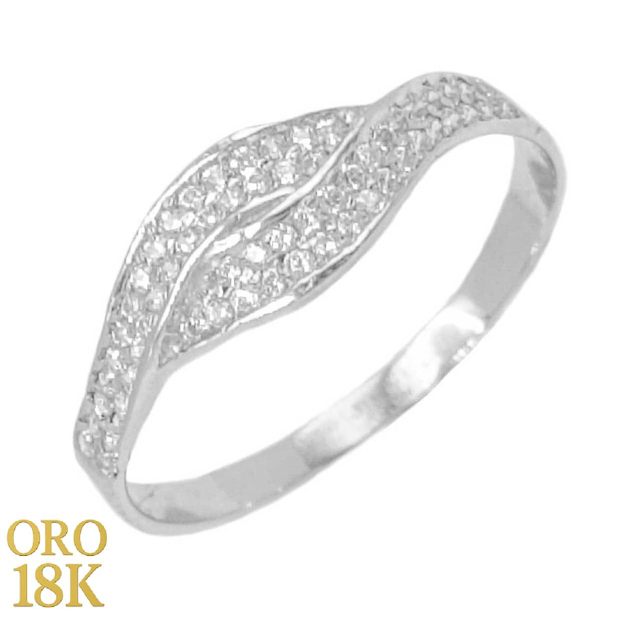 SORTIJA ORO 18k BLANCO CON CIRCONITAS CON DOS BANDAS ENTRECRUZADAS