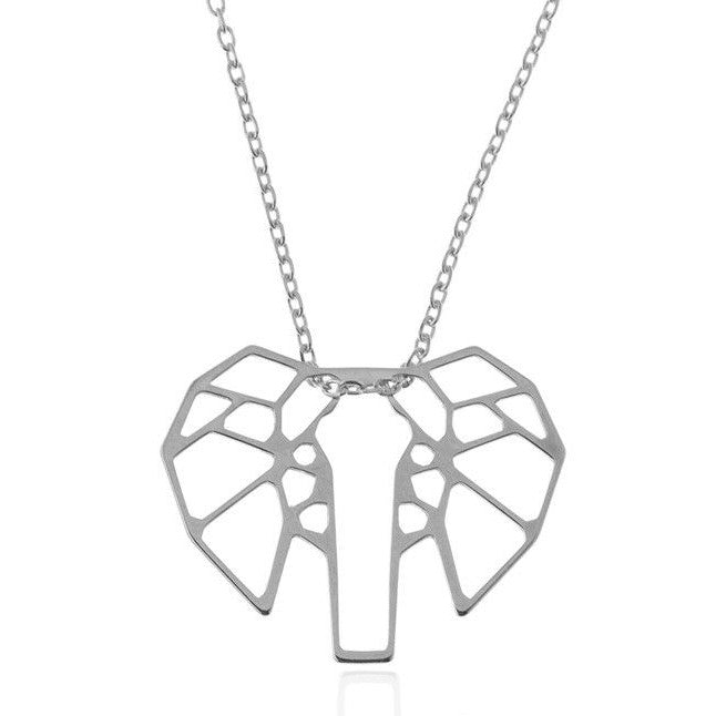 Colgante de plata de ley 925 elefante origami con cadena, el colgante tiene un tamaño de 17mm de alto.
