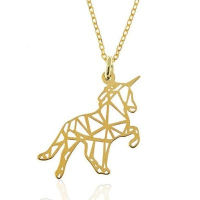 Colgante plata unicornio origami chapado