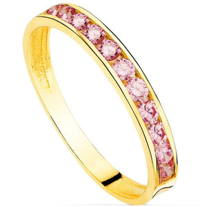 Anillo de oro 18k con tira de circonitas rosa carril