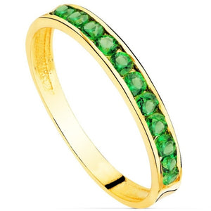 Anillo de oro 18k tira circonitas verdes en carril