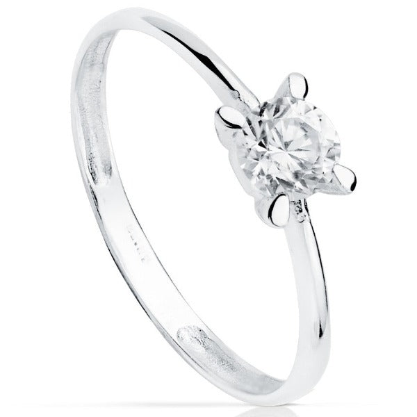 Anillo de oro blanco 18k solitario fino con circonita