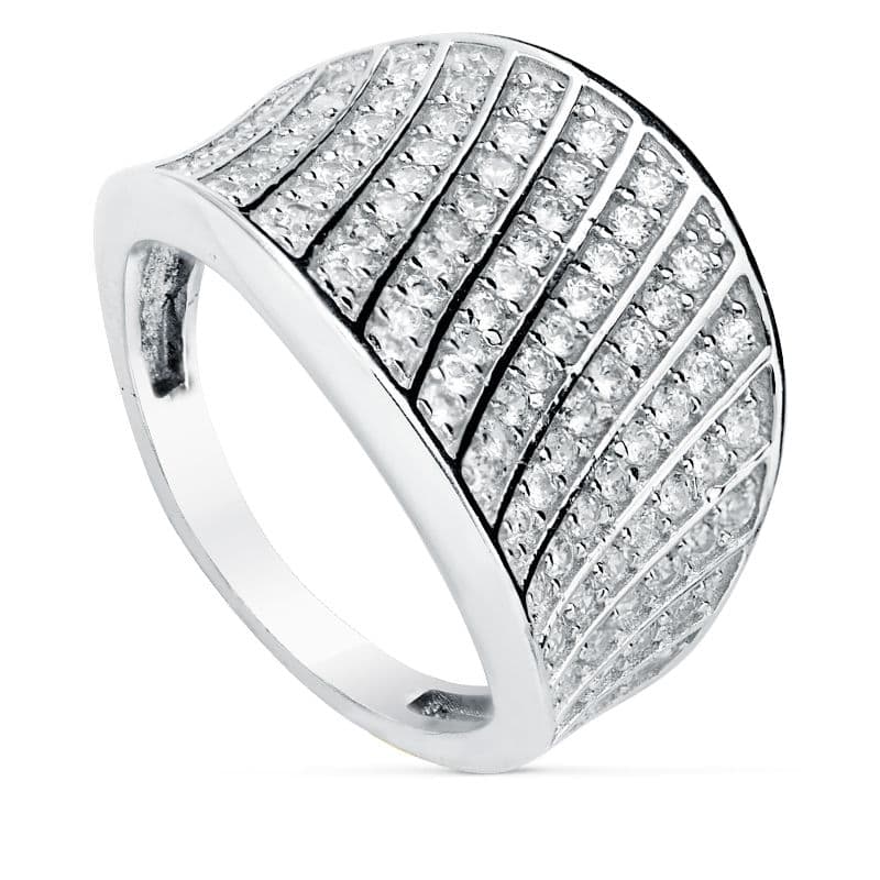 Espectacular anillo de oro de ley 18k ancho con circonitas