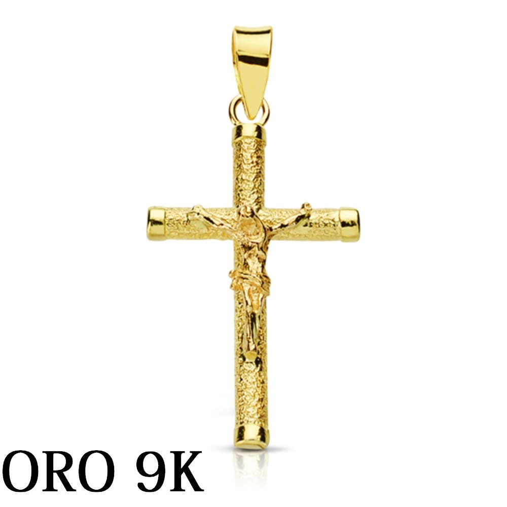 Colgante de oro 9 quilates cruz tallada con cristo