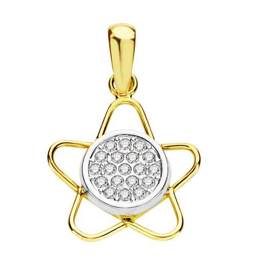 Colgante de oro de primera ley 18k en forma de&nbsp;flor con circonitas