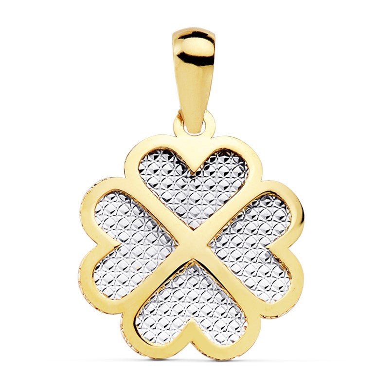 Colgante de oro y oro blanco de primera ley 18k en forma de trébol