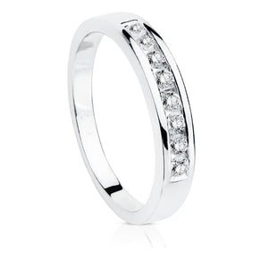 SORTIJA ORO BLANCO 18K CON 9 DIAMANTES  0.50 QTES PUREZA VS2 COLOR G TALLA BRILLANTE