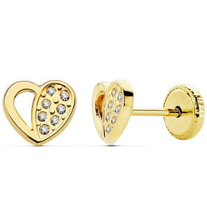 Pendientes de oro pequeños en forma de corazón con circonitas