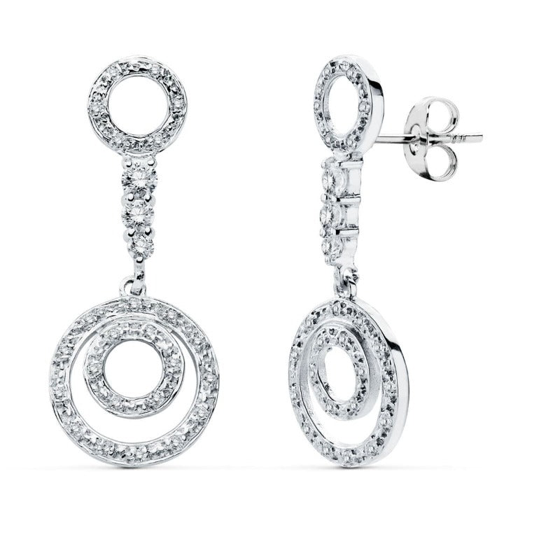 PENDIENTES LARGOS ORO BLANCO CON CIRCONITAS círculos