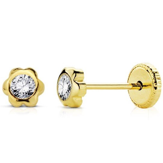 Pendientes pequeños de bebé con circonita flor