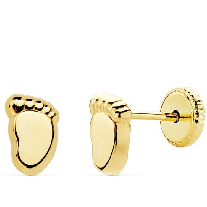 Par de pendientes de oro de ley 18k en forma de pies