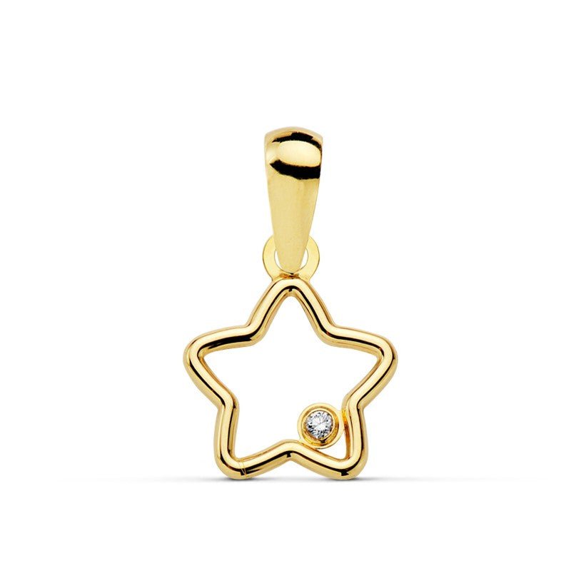 Colgante de oro de primera ley 18k en forma de estrella con una circonita
