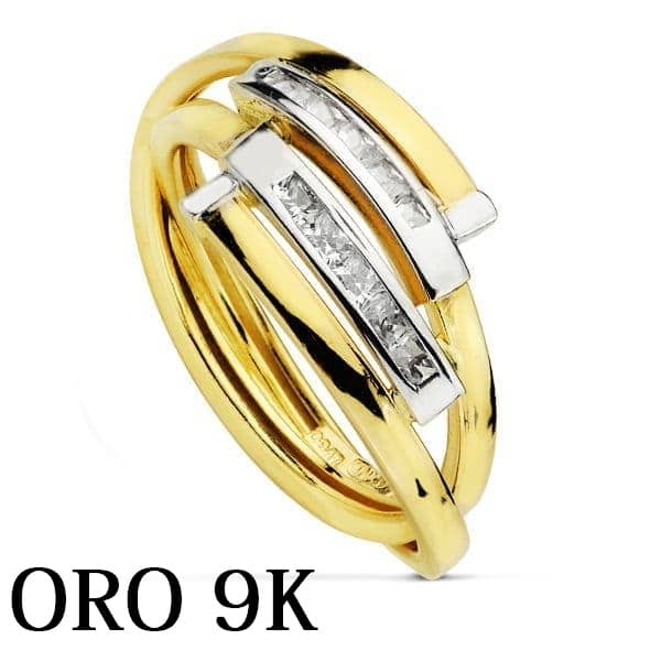 Anillo de oro de 9 quilates bicolor con detalles de circonitas