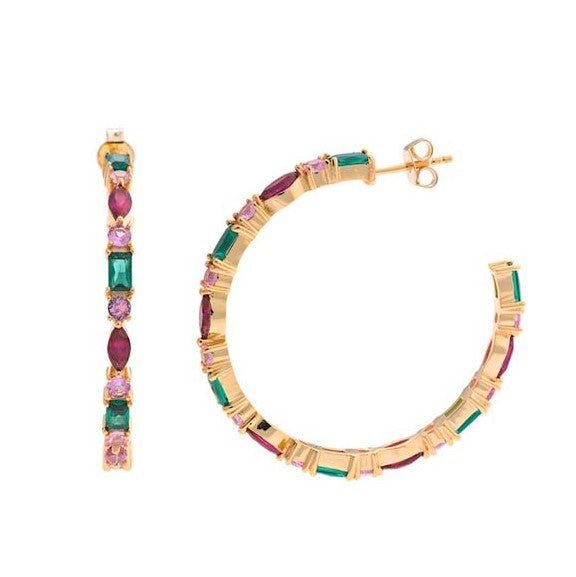 Aros de plata bañada en oro con piedras de colores