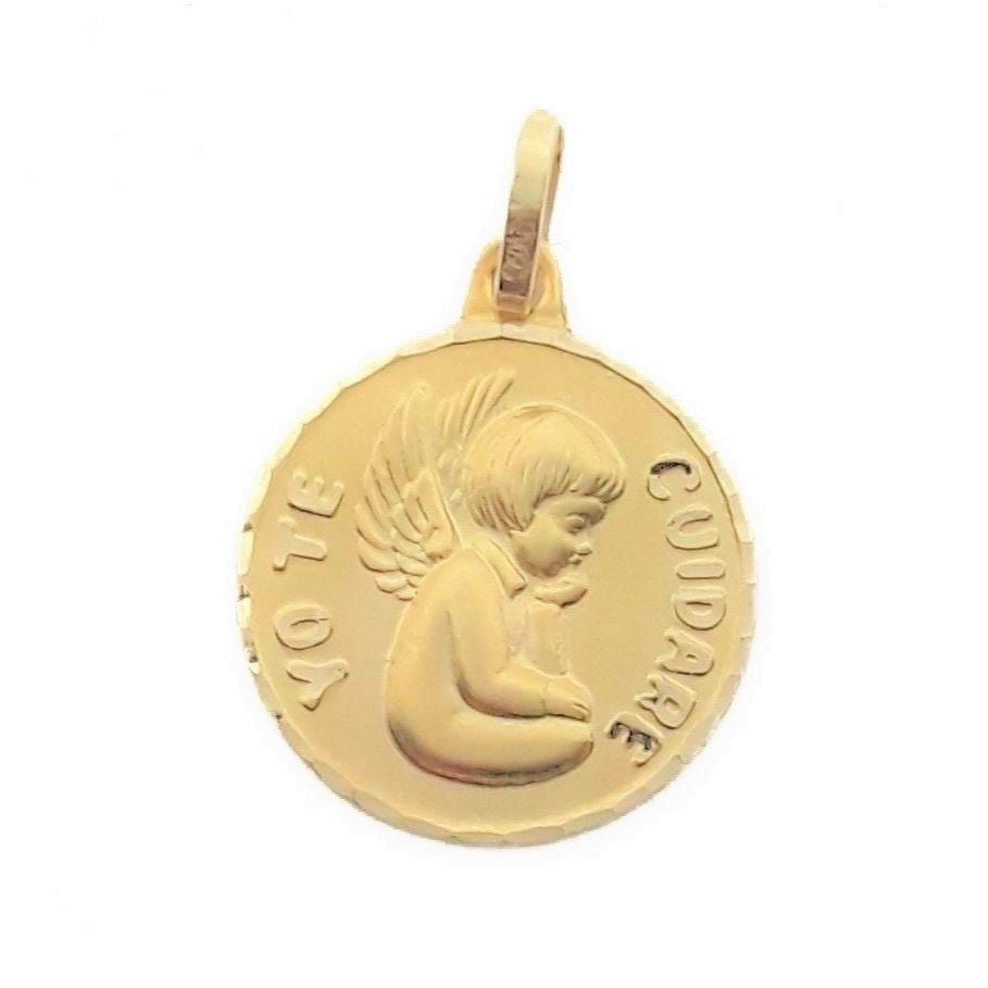 Medalla bebé oro 18kts ángel de la guarda con la inscripción "yo te cuidaré"