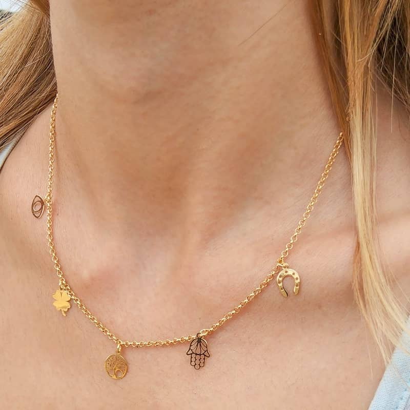Gargantilla oro charms suerte Joyeria Pepe Lozano