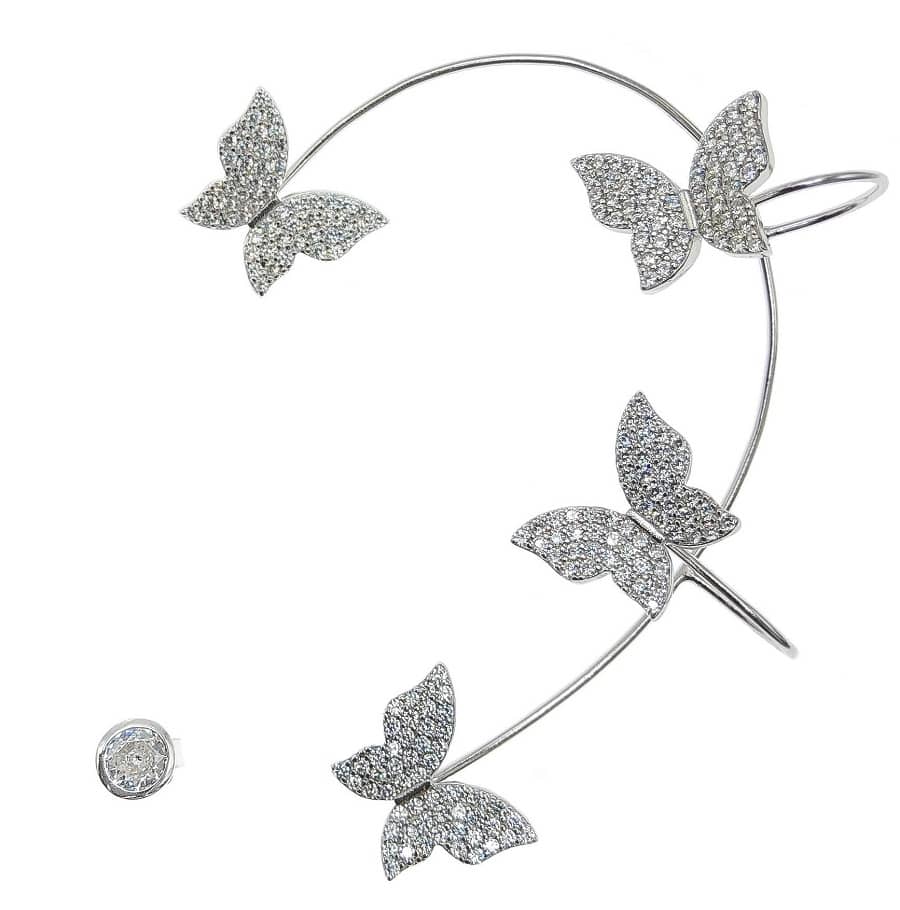 Pendiente de plata sin agujero earcuff grande mariposas