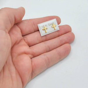 pendientes de oro 18k cruces pequeñas tamaño real