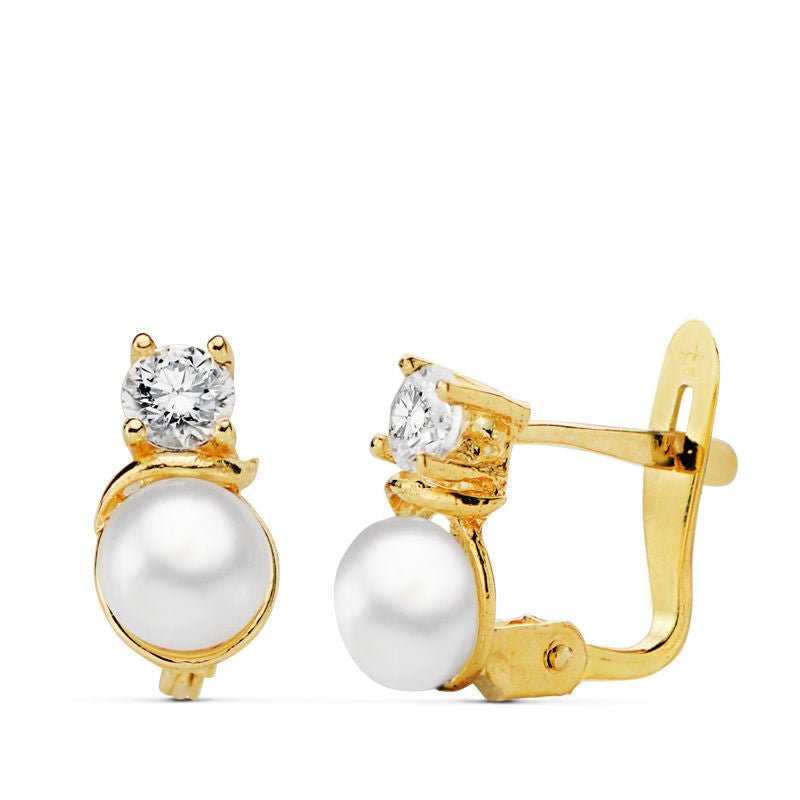 Conjunto de niña para comunión de oro 18k en forma de tú y yo con perlas.